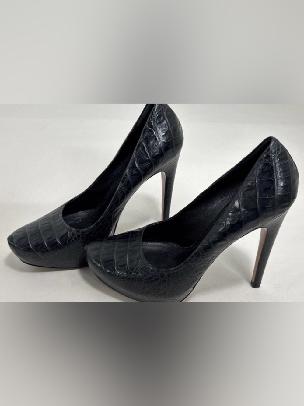 Prada, size 39 EU, 8.5 US, Black Croc-Embossed Stiletto Pumps